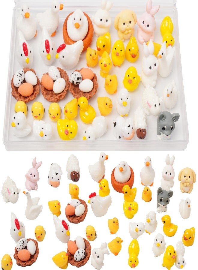 Damyda 48pcs Mini Resin Animal Styles Tiny Resin Animals The Little Chicken Family Rabbit, Sheep, Cow, Big Duck, Yellow Duck, Duck, Egg, Chicken coop - Image 1